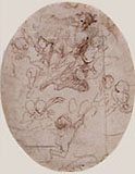 PIETRO TESTA, Flying Female Figure surrounded by Putti, pen